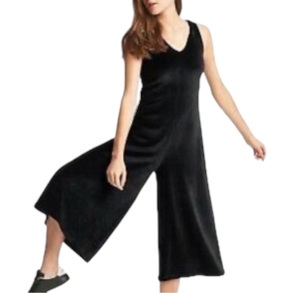 Calé GIGI BLACK VELOUR CROPPED WIDE LEG JUMPSUIT